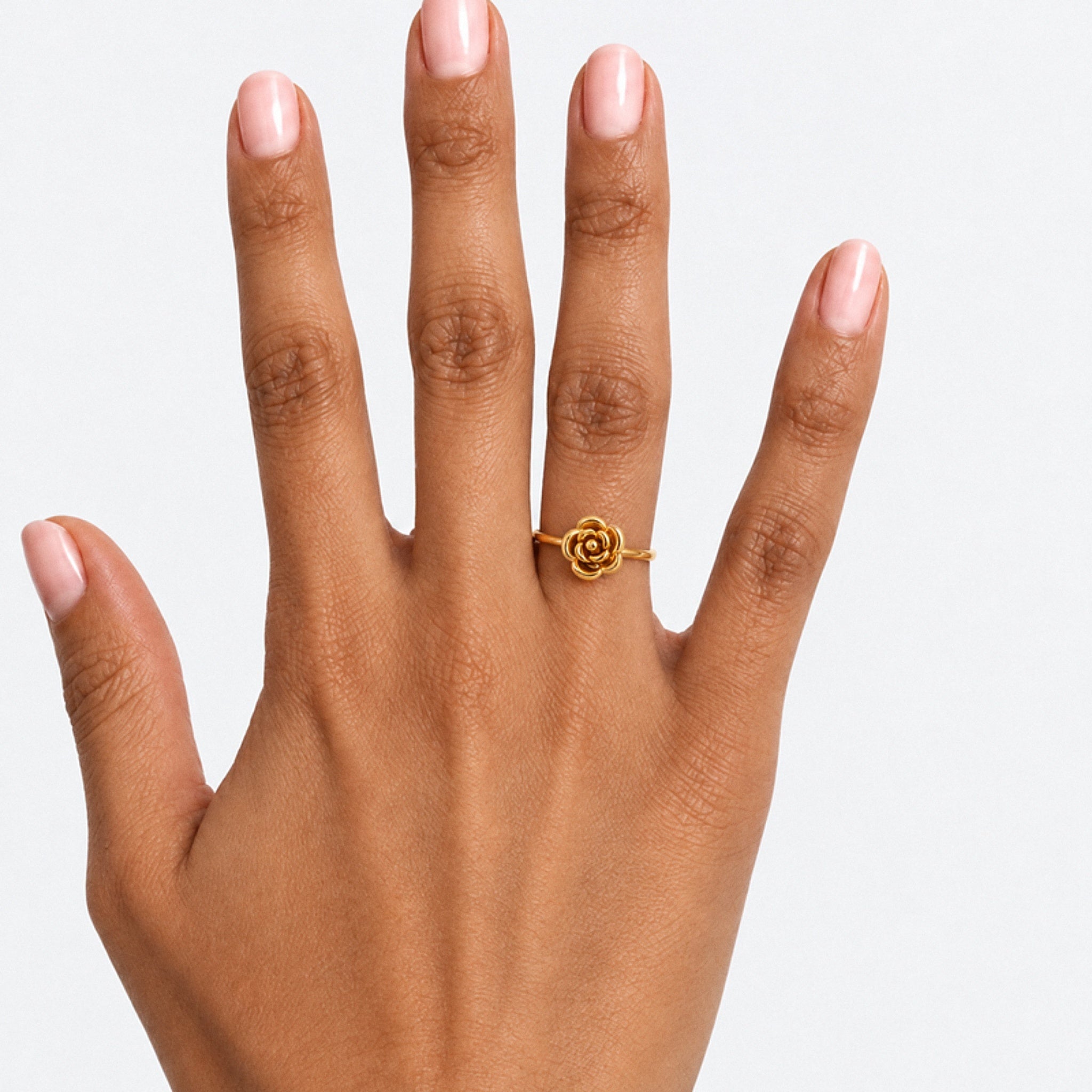 Wardah Rose Ring – 18K gold plated stainless steel, styled lifestyle shot