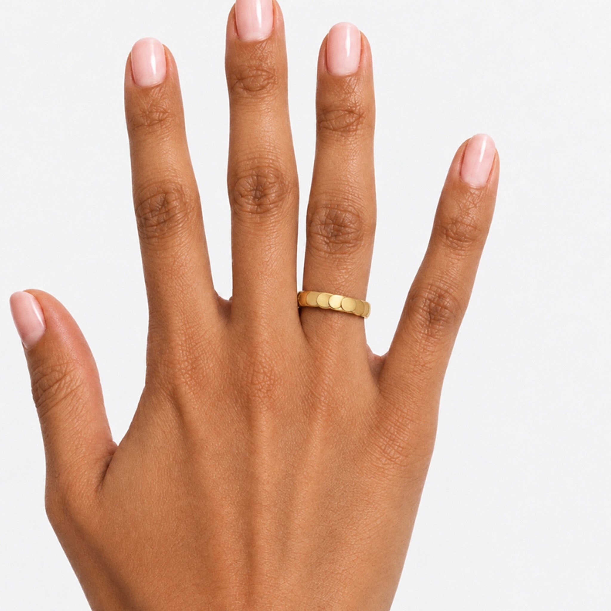 Zahra Petal Band Ring – 18K gold plated stainless steel, styled lifestyle shot